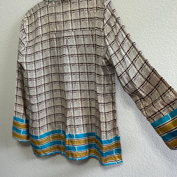 J.Crew Silk Twill Tunic Speckled Plaid Shirt Blouse XL Quiet Luxe Old Money Prep - Picture 9 of 10
